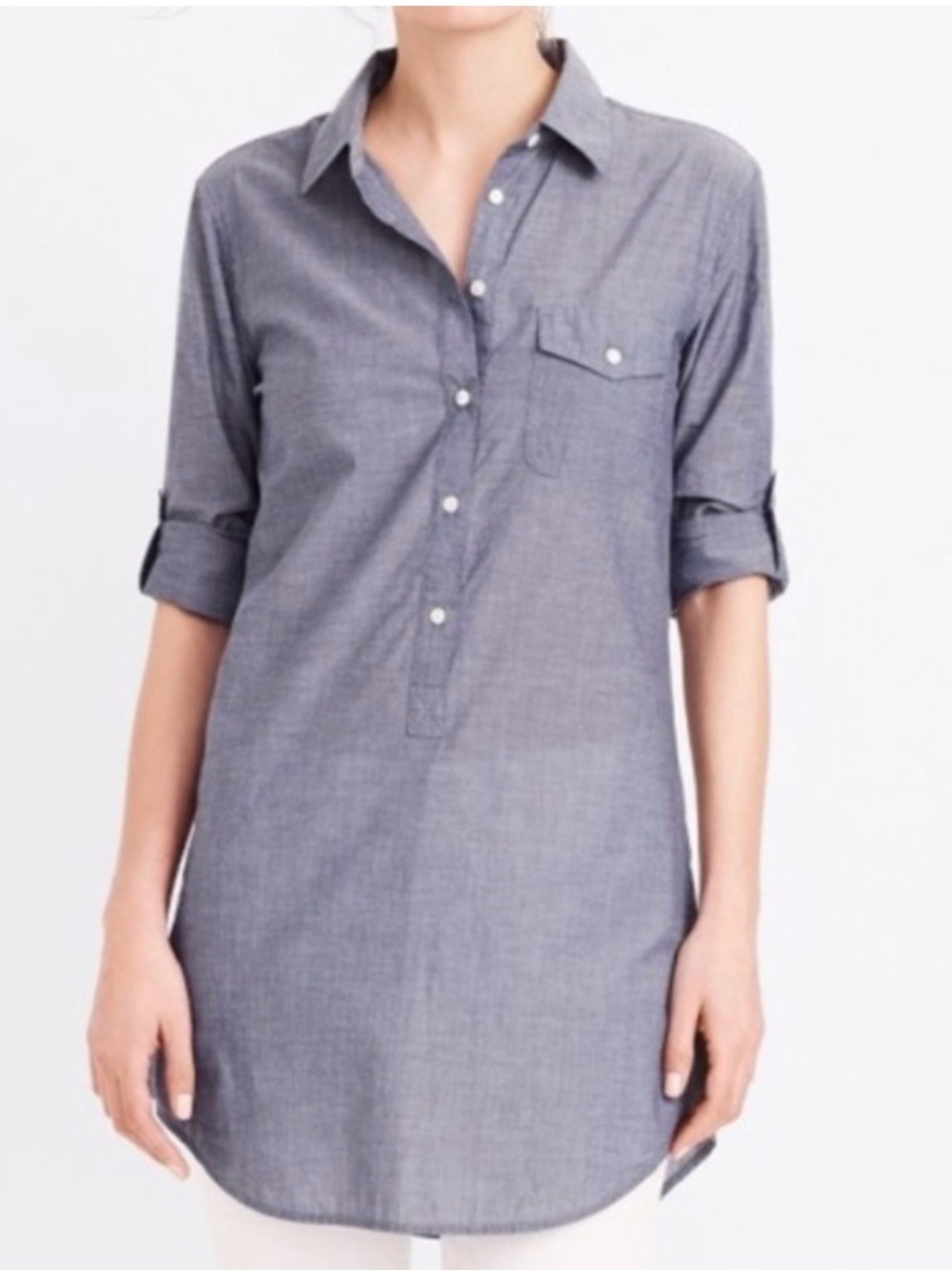 Classic Grey/blue women’s Longline Button-Front Shirt